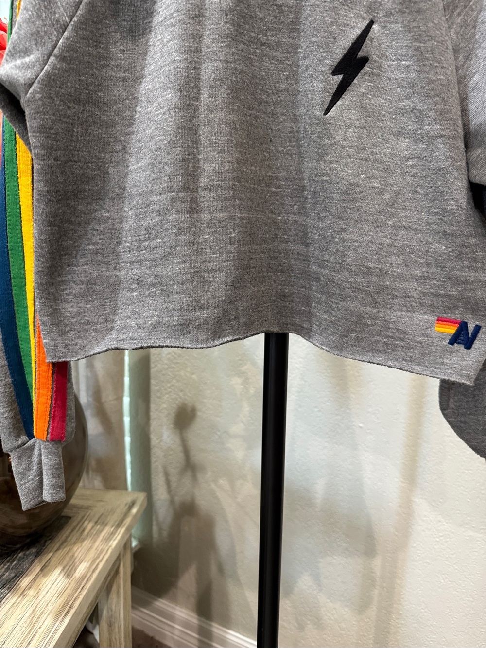 Aviator Nation  Gray Sweatshirt with Rainbow Sleeve Stripes - Picture 4 of 6